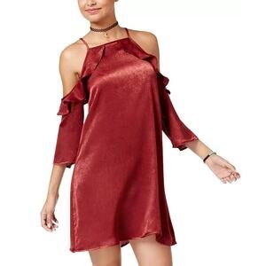 Be Bop Juniors' Cold-Shoulder Shift Dress Wine Red Size M